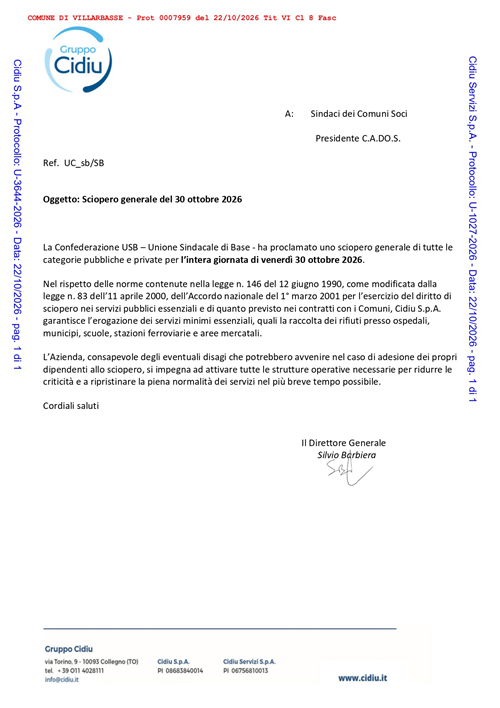 CIDIU - Sciopero generale del 30 ottobre 2026