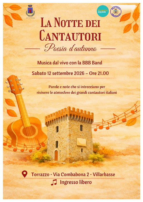 La notte dei cantautori, sabato 12 settembre 2026 ore 21.00