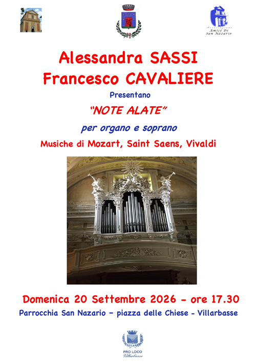 Note alate - domenica 20 settembre 2026 ore 17.30